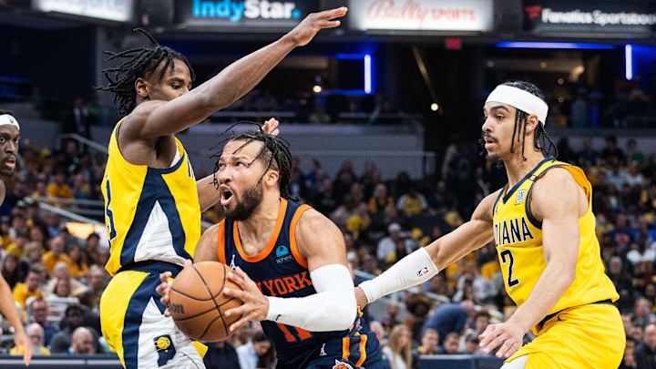 New York Knicks guard Jalen Brunson drives against the Indiana Pacers. New York Knicks guard Jalen Brunson drives against the Indiana Pacers.