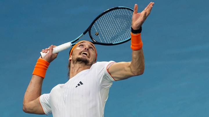 Jan 30, 2026; Melbourne, Victoria, Australia; Alexander Zverev of Germany in action against Carlos Alcaraz of Spain in the semifinals of the men’s singles at the Australian Open at Rod Laver Arena in Melbourne Park. Mandatory Credit: Mike Frey-Imagn Images Jan 30, 2026; Melbourne, Victoria, Australia; Alexander Zverev of Germany in action against Carlos Alcaraz of Spain in the semifinals of the men’s singles at the Australian Open at Rod Laver Arena in Melbourne Park. Mandatory Credit: Mike Frey-Imagn Images
