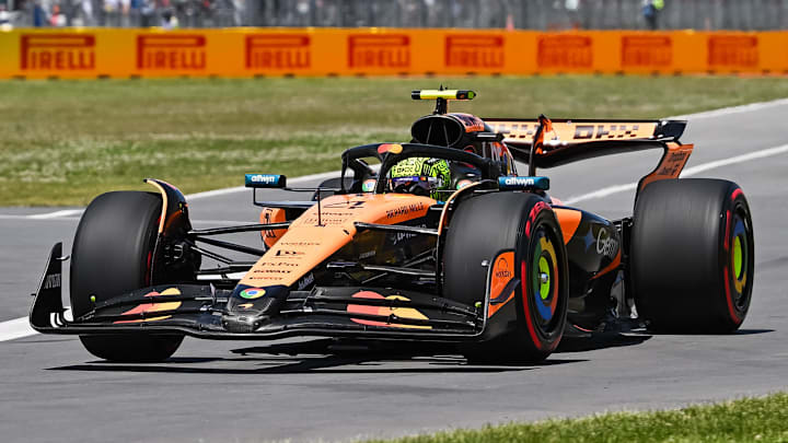 Jun 15, 2025; Montreal, Quebec, Canada; McLaren driver Lando Norris (4) during the F1 Canadian Grand Prix at Circuit Gilles-Villeneuve. Mandatory Credit: David Kirouac-Imagn Images