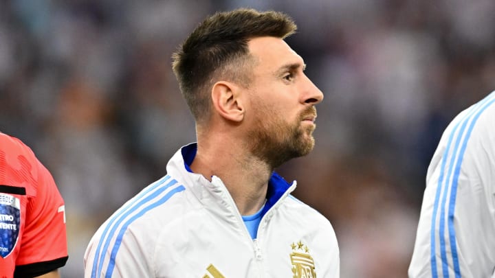 Argentina striker Lionel Messi looks on prior to a Copa America quarterfinal soccer match against Ecuador at NRG Stadium.