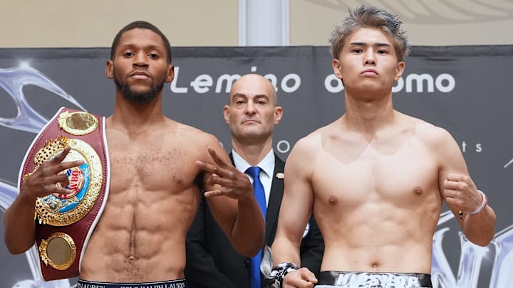 Brian Norman Jr. (Left) & Jin Sasaki (Right) posing for pictures at weigh-ins.