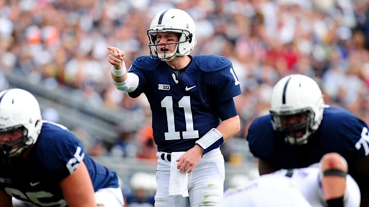 Former Penn State Nittany Lions quarterback Matt McGloin calls a play during a 2012 game against the Northwestern Wildcats at Beaver Stadium. Former Penn State Nittany Lions quarterback Matt McGloin calls a play during a 2012 game against the Northwestern Wildcats at Beaver Stadium.