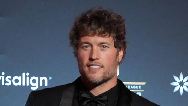 Los Angeles Rams quarterback Matthew Stafford poses at the NFL Honors
