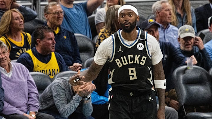 Apr 22, 2025; Indianapolis, Indiana, USA; Milwaukee Bucks forward Bobby Portis (9) celebrates a made basket during game two of first round for the 2024 NBA Playoffs against the Indiana Pacers at Gainbridge Fieldhouse. Mandatory Credit: Trevor Ruszkowski-Imagn Images Apr 22, 2025; Indianapolis, Indiana, USA; Milwaukee Bucks forward Bobby Portis (9) celebrates a made basket during game two of first round for the 2024 NBA Playoffs against the Indiana Pacers at Gainbridge Fieldhouse. Mandatory Credit: Trevor Ruszkowski-Imagn Images