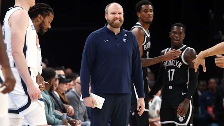 oFeb 26, 2024; Memphis, Tennessee, USA; Memphis Grizzlies head coach Taylor Jenkins reacts after a