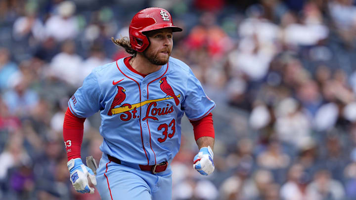 Aug 31, 2024; Bronx, New York, USA; St. Louis Cardinals second baseman Brendan Donovan (33) runs out a three run home run against the New York Yankees during the third inning at Yankee Stadium. Mandatory Credit: Gregory Fisher-Imagn Images Aug 31, 2024; Bronx, New York, USA; St. Louis Cardinals second baseman Brendan Donovan (33) runs out a three run home run against the New York Yankees during the third inning at Yankee Stadium. Mandatory Credit: Gregory Fisher-Imagn Images
