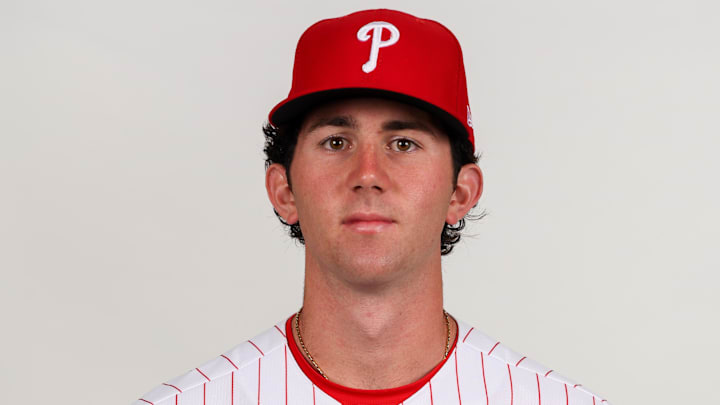 Feb 23, 2023; Clearwater, FL, USA; Philadelphia Phillies pitcher Andrew Painter (76) during photo day at BayCare Ballpark. Feb 23, 2023; Clearwater, FL, USA; Philadelphia Phillies pitcher Andrew Painter (76) during photo day at BayCare Ballpark.