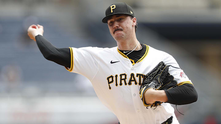 Pittsburgh Pirates starting pitcher Paul Skenes (30) pitches against the San Francisco Giants during the first inning at PNC Park. Pittsburgh Pirates starting pitcher Paul Skenes (30) pitches against the San Francisco Giants during the first inning at PNC Park.