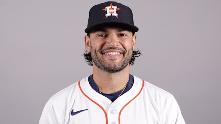 Feb 20, 2025; West Palm Beach, FL, USA; Houston Astros pitcher Lance McCullers Jr. (43) poses for a photo at the Houston Astros media day. Feb 20, 2025; West Palm Beach, FL, USA; Houston Astros pitcher Lance McCullers Jr. (43) poses for a photo at the Houston Astros media day.