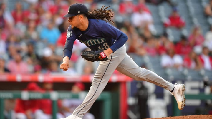 Seattle Mariners pitcher Luis Castillo against the Los Angeles Angels on Thursday at Angel Stadium.
