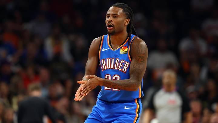 Apr 27, 2026; Phoenix, Arizona, USA; Oklahoma City Thunder guard Cason Wallace (22) against the Phoenix Suns during game four of the first round of the 2026 NBA Playoffs at Mortgage Matchup Center. Mandatory Credit: Mark J. Rebilas-Imagn Images Apr 27, 2026; Phoenix, Arizona, USA; Oklahoma City Thunder guard Cason Wallace (22) against the Phoenix Suns during game four of the first round of the 2026 NBA Playoffs at Mortgage Matchup Center. Mandatory Credit: Mark J. Rebilas-Imagn Images