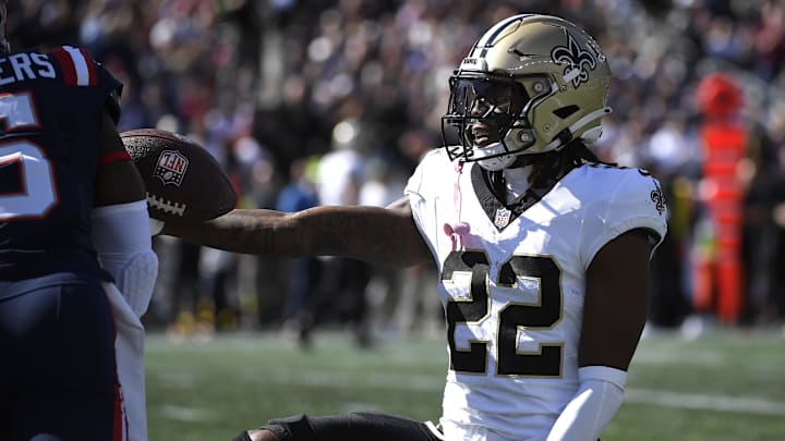 Oct 8, 2023; Foxborough, Massachusetts, USA; New Orleans Saints wide receiver Rashid Shaheed (22)