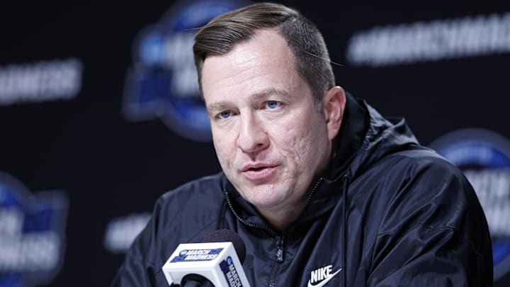Mar 26, 2026; Chicago, IL, USA; Iowa State Cyclones head coach T.J. Otzelberger speaks ahead of the Midwest regional of the men's 2026 NCAA Tournament at United Center.