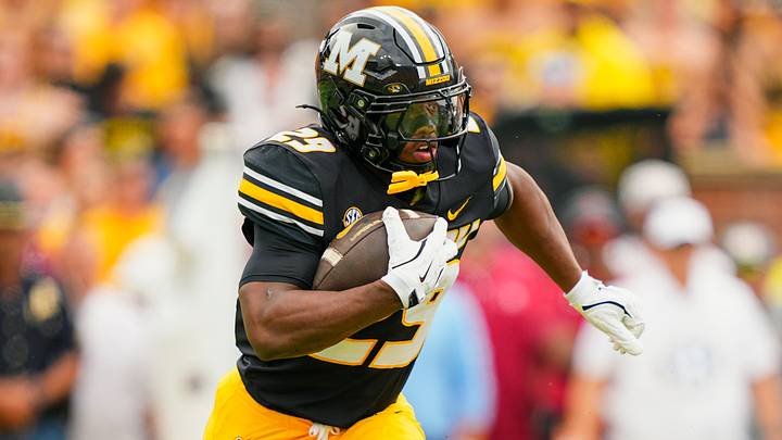 Oct 11, 2025; Columbia, Missouri, USA; Missouri Tigers running back Ahmad Hardy (29) runs the ball during the first half against the Alabama Crimson Tide at Faurot Field at Memorial Stadium. Mandatory Credit: Jay Biggerstaff-Imagn Images