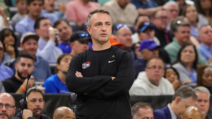 Mar 4, 2025; Orlando, Florida, USA; Toronto Raptors head coach Darko Rajakovic looks on during the second half against the Orlando Magic at Kia Center. Mandatory Credit: Mike Watters-Imagn Images