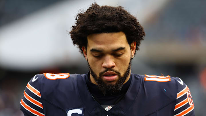 Chicago Bears quarterback Caleb Williams (18) walks off the field after the game against the Detroit Lions.