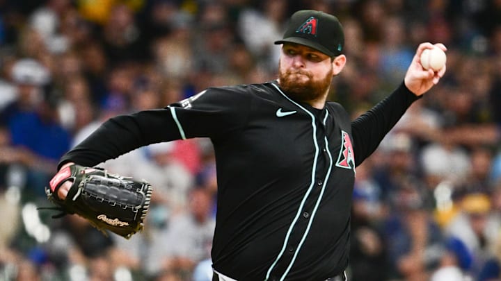 Sep 22, 2024; Milwaukee, Wisconsin, USA; Arizona Diamondbacks starting pitcher Jordan Montgomery (52) pitches in the first inning against the Milwaukee Brewers at American Family Field. 