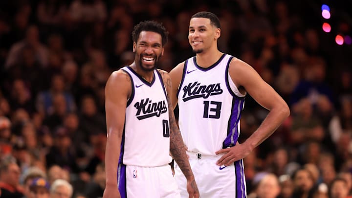 Mar 14, 2025; Phoenix, Arizona, USA; Sacramento Kings guard Malik Monk (0) and forward Keegan Murray (13) against the Phoenix Suns at Footprint Center. Mandatory Credit: Mark J. Rebilas-Imagn Images Mar 14, 2025; Phoenix, Arizona, USA; Sacramento Kings guard Malik Monk (0) and forward Keegan Murray (13) against the Phoenix Suns at Footprint Center. Mandatory Credit: Mark J. Rebilas-Imagn Images