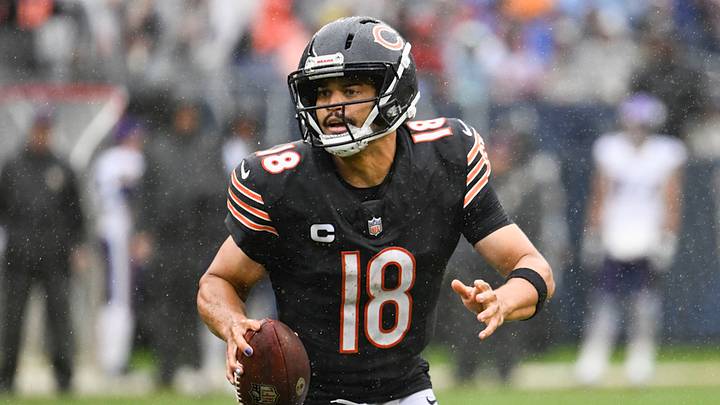 Sep 20, 2026; Chicago, Illinois, USA; Chicago Bears quarterback Caleb Williams (18) scrambles against the Minnesota Vikings during the second half at Soldier Field. Sep 20, 2026; Chicago, Illinois, USA; Chicago Bears quarterback Caleb Williams (18) scrambles against the Minnesota Vikings during the second half at Soldier Field.