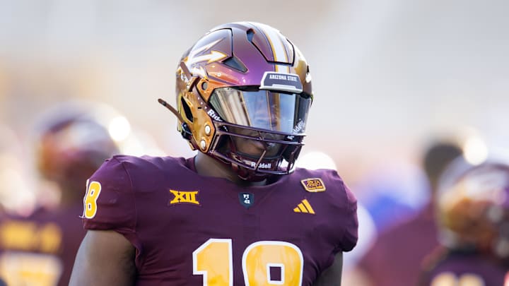 Oct 5, 2024; Tempe, Arizona, USA; Arizona State Sun Devils tight end Markeston Douglas (18) against the Kansas Jayhawks at Mountain America Stadium. Mandatory Credit: Mark J. Rebilas-Imagn Images