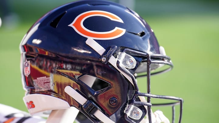 A general view of a Chicago Bears helmet.