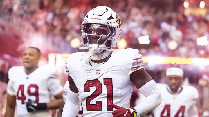 Dec 21, 2025; Glendale, Arizona, USA;  Arizona Cardinals cornerback Garrett Williams (21) against the Atlanta Falcons at State Farm Stadium. Mandatory Credit: Mark J. Rebilas-Imagn Images