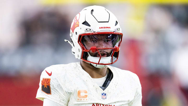 Sep 25, 2025; Glendale, Arizona, USA; Arizona Cardinals quarterback Kyler Murray (1) against the Seattle Seahawks at State Farm Stadium. Mandatory Credit: Mark J. Rebilas-Imagn Images