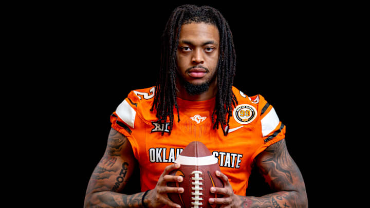 Korie Black (2) is pictured during the Oklahoma State football media day in Stillwater, Okla., on Saturday, Aug. 3, 2024. Korie Black (2) is pictured during the Oklahoma State football media day in Stillwater, Okla., on Saturday, Aug. 3, 2024.