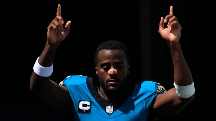 Jacksonville Jaguars cornerback Jourdan Lewis (2) reacts as he is introduced before an NFL football matchup at EverBank Stadium, Sunday, Sept. 21, 2025, in Jacksonville, Fla. 