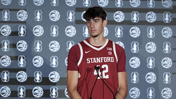 Oct 9, 2024; Charlotte, NC, USA; Stanford player Maxime Raynaud during ACC Media Days at The Hilton Charlotte Uptown. Mandatory Credit: Jim Dedmon-Imagn Images Oct 9, 2024; Charlotte, NC, USA; Stanford player Maxime Raynaud during ACC Media Days at The Hilton Charlotte Uptown. Mandatory Credit: Jim Dedmon-Imagn Images