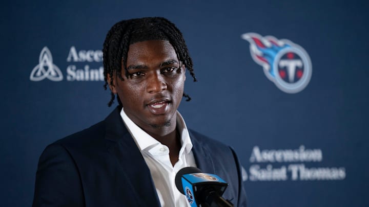 Cam Ward fields questions after being introduced as the Tennessee Titans first-round pick and number one overall pick n the NFL Draft at Ascension Saint Thomas Sports Park in Nashville, Tenn., Friday, April 25, 2025. Mandatory Credit: The Tennessean/USA TODAY NETWORK via Imagn Images Cam Ward fields questions after being introduced as the Tennessee Titans first-round pick and number one overall pick n the NFL Draft at Ascension Saint Thomas Sports Park in Nashville, Tenn., Friday, April 25, 2025. Mandatory Credit: The Tennessean/USA TODAY NETWORK via Imagn Images