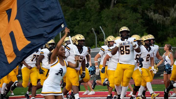 The Cardinal Mooney Catholic High School Cougars hosted the St. Thomas Aquinas High School Raiders in their first football game of the season Friday, Aug. 14, 2026 in Sarasota.