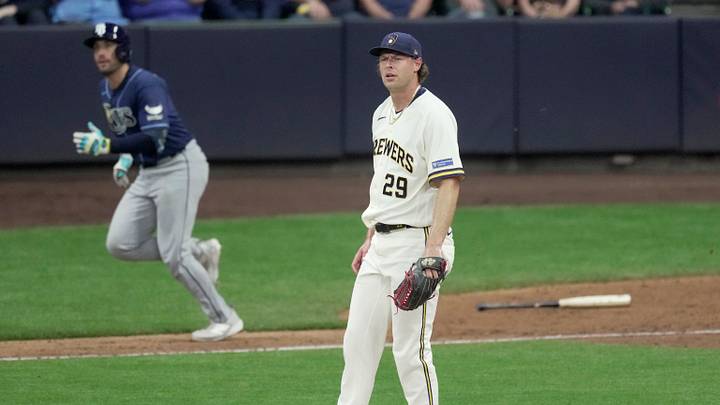 Milwaukee Brewers pitcher Trevor Megill. Milwaukee Brewers pitcher Trevor Megill.