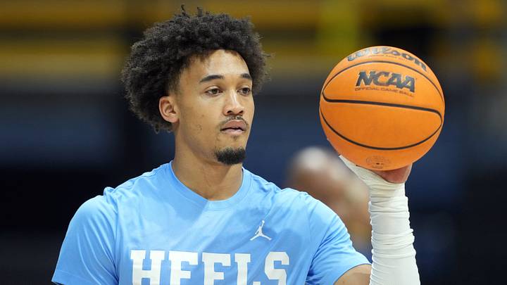Jan 17, 2026; Berkeley, California, USA; North Carolina Tar Heels guard Seth Trimble (7) before the game against the California Golden Bears at Haas Pavilion. Mandatory Credit: Darren Yamashita-Imagn Images