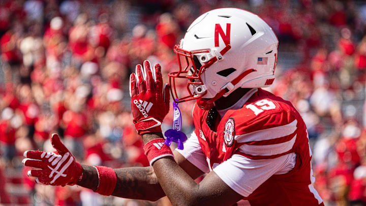 Nebraska Cornhuskers wide receiver Cortez Mills Jr. celebrates after a touchdown against the Houston Christian Huskies. Nebraska Cornhuskers wide receiver Cortez Mills Jr. celebrates after a touchdown against the Houston Christian Huskies.