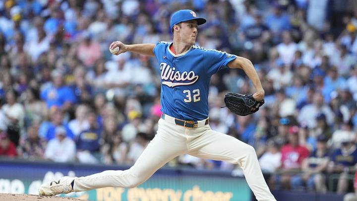 Jun 12, 2026; Milwaukee, Wisconsin, USA; Milwaukee Brewers pitcher Jacob Misiorowski (32) delivers a pitch against the Philadelphia Phillies in the second inning at American Family Field. Mandatory Credit: Michael McLoone-Imagn Images Jun 12, 2026; Milwaukee, Wisconsin, USA; Milwaukee Brewers pitcher Jacob Misiorowski (32) delivers a pitch against the Philadelphia Phillies in the second inning at American Family Field. Mandatory Credit: Michael McLoone-Imagn Images