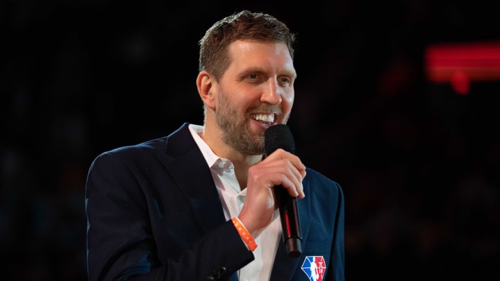 February 20, 2022; Cleveland, Ohio, USA; NBA great Dirk Nowitzki before the 2022 NBA All-Star Game