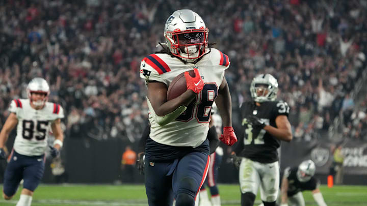 Dec 18, 2022; Paradise, Nevada, USA; New England Patriots running back Rhamondre Stevenson (38)