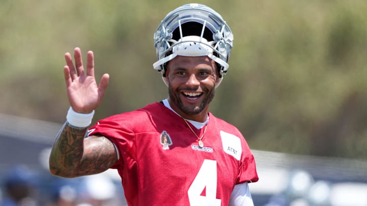 Dallas Cowboys quarterback Dak Prescott at training camp at the River Ridge Fields.