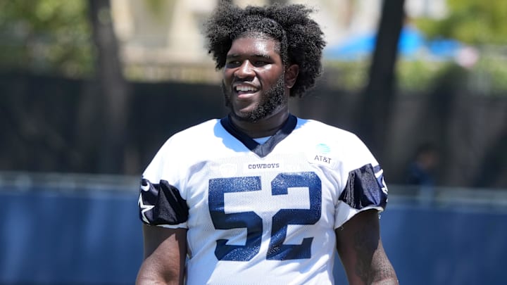 Dallas Cowboys guard Tyler Booker at training camp at the River Ridge Fields. 