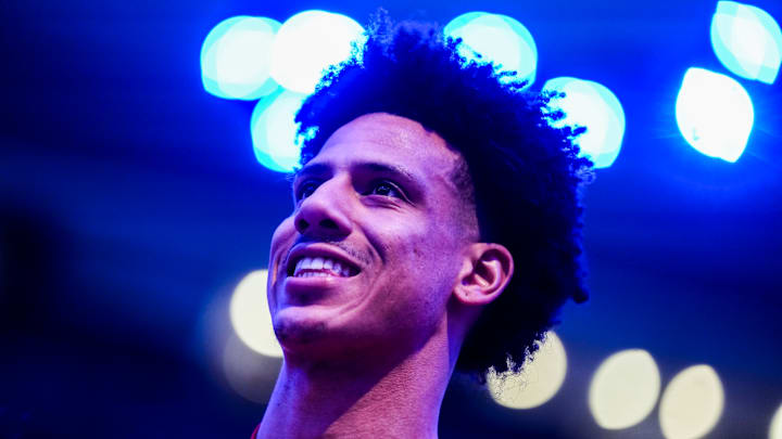 Hawks forward Jalen Johnson reacts ahead of game against the Raptors. 