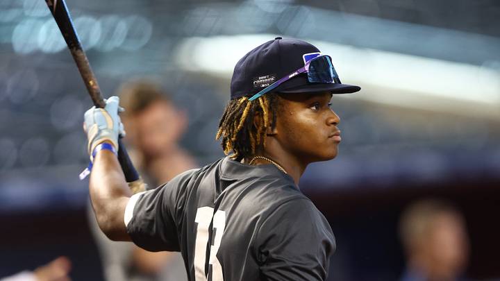 Jun 20, 2023; Phoenix, AZ, USA; Draft prospect Isaiah Drake during a high school baseball game at the MLB Draft Combine at Chase Field. Mandatory Credit: Mark J. Rebilas-USA TODAY Sports Jun 20, 2023; Phoenix, AZ, USA; Draft prospect Isaiah Drake during a high school baseball game at the MLB Draft Combine at Chase Field. Mandatory Credit: Mark J. Rebilas-USA TODAY Sports