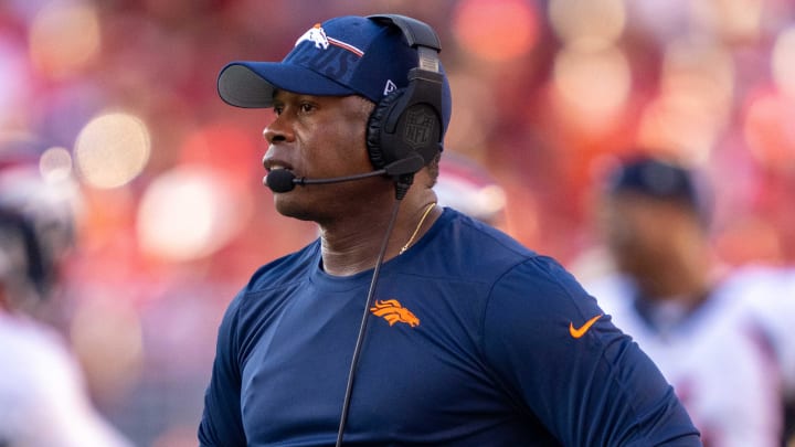 August 19, 2023; Santa Clara, California, USA; Denver Broncos defensive coordinator Vance Joseph during the second quarter against the San Francisco 49ers at Levi's Stadium. Mandatory Credit: Kyle Terada-USA TODAY Sports