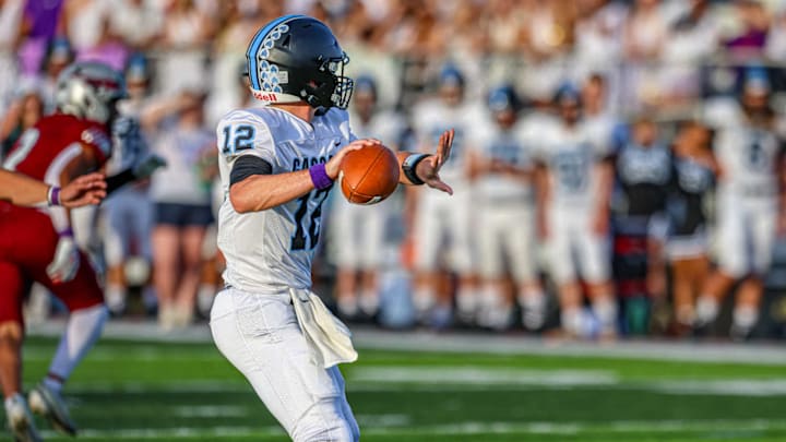 Cascade Cadets QB drops back for a pass against Danville on August 29, 2025