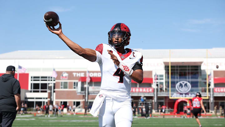 San Diego State Aztecs quarterback Jayden Denegal. San Diego State Aztecs quarterback Jayden Denegal.