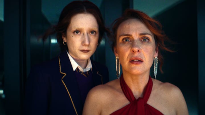 Emma Canning as young Greta and Roisin Gallagher as Saoirse in How to Get to Heaven from Belfast 