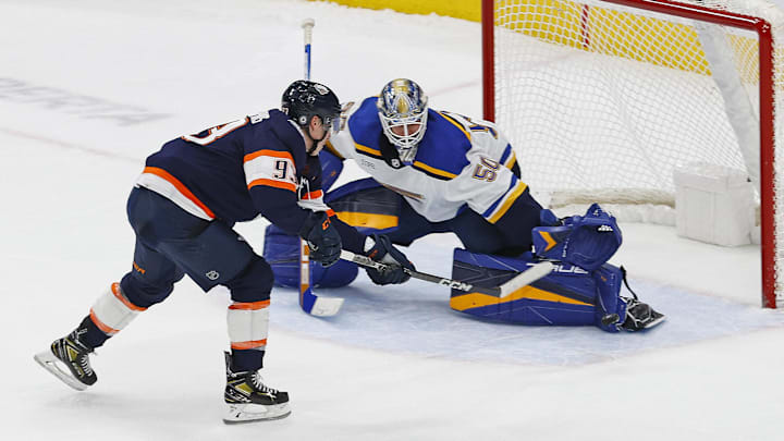 Dec 15, 2022; Edmonton, Alberta, CAN; St. Louis Blues goaltender Jordan Binnington (50)