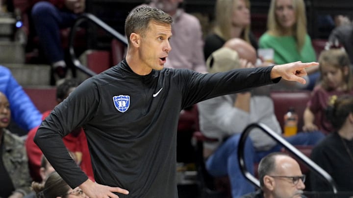 Jan 3, 2026; Tallahassee, Florida, USA; Duke Blue Devils head coach Jon Scheyer during the first half against the Florida State Seminoles at Donald L. Tucker Center. Jan 3, 2026; Tallahassee, Florida, USA; Duke Blue Devils head coach Jon Scheyer during the first half against the Florida State Seminoles at Donald L. Tucker Center.