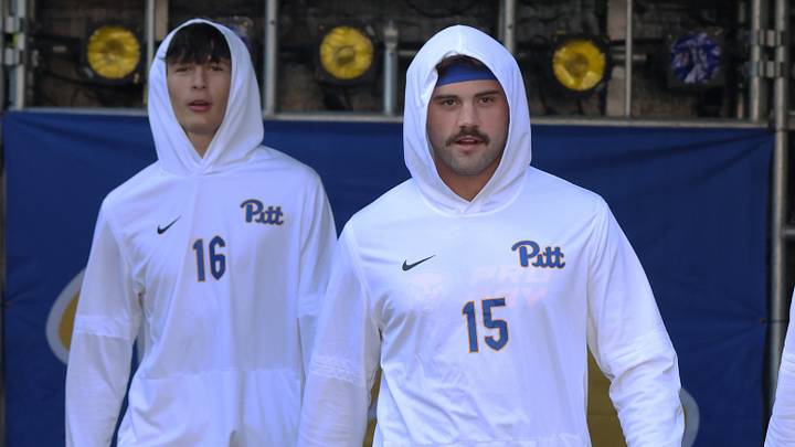 Sep 26, 2026; Pittsburgh, Pennsylvania, USA; Pittsburgh Panthers quarterback Mason Heintschel (6) leads fellow quarterbacks Corey Dailey (16) and Holden Geriner (15) onto the field to warm up against the Bucknell Bison at Acrisure Stadium. Mandatory Credit: Charles LeClaire-Imagn Images Sep 26, 2026; Pittsburgh, Pennsylvania, USA; Pittsburgh Panthers quarterback Mason Heintschel (6) leads fellow quarterbacks Corey Dailey (16) and Holden Geriner (15) onto the field to warm up against the Bucknell Bison at Acrisure Stadium. Mandatory Credit: Charles LeClaire-Imagn Images