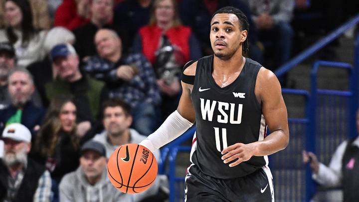 Feb 10, 2026; Spokane, Washington, USA; Washington State Cougars guard Jerone Morton (11) brings the ball up court against the Gonzaga Bulldogs in the second half at McCarthey Athletic Center. Mandatory Credit: James Snook-Imagn Images Feb 10, 2026; Spokane, Washington, USA; Washington State Cougars guard Jerone Morton (11) brings the ball up court against the Gonzaga Bulldogs in the second half at McCarthey Athletic Center. Mandatory Credit: James Snook-Imagn Images